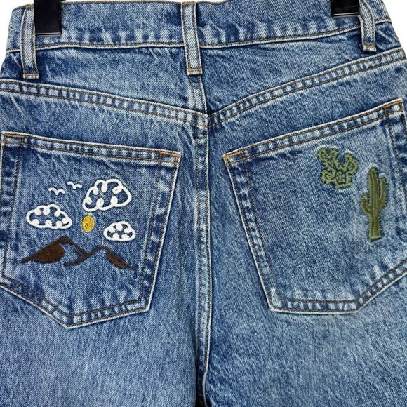NEW Reformation Handicraft Embroidered High Rise Straight Jeans Juno Size 23 - Picture 10 of 14